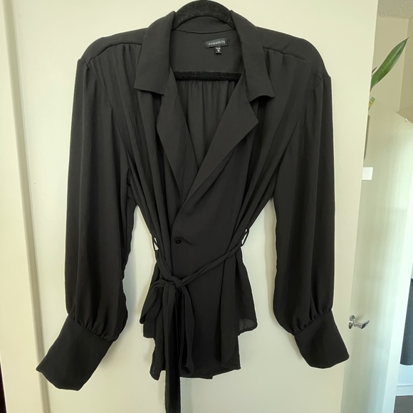 Dynamite Tie Up Long Sleeve Black Dress - Picture 1 of 3